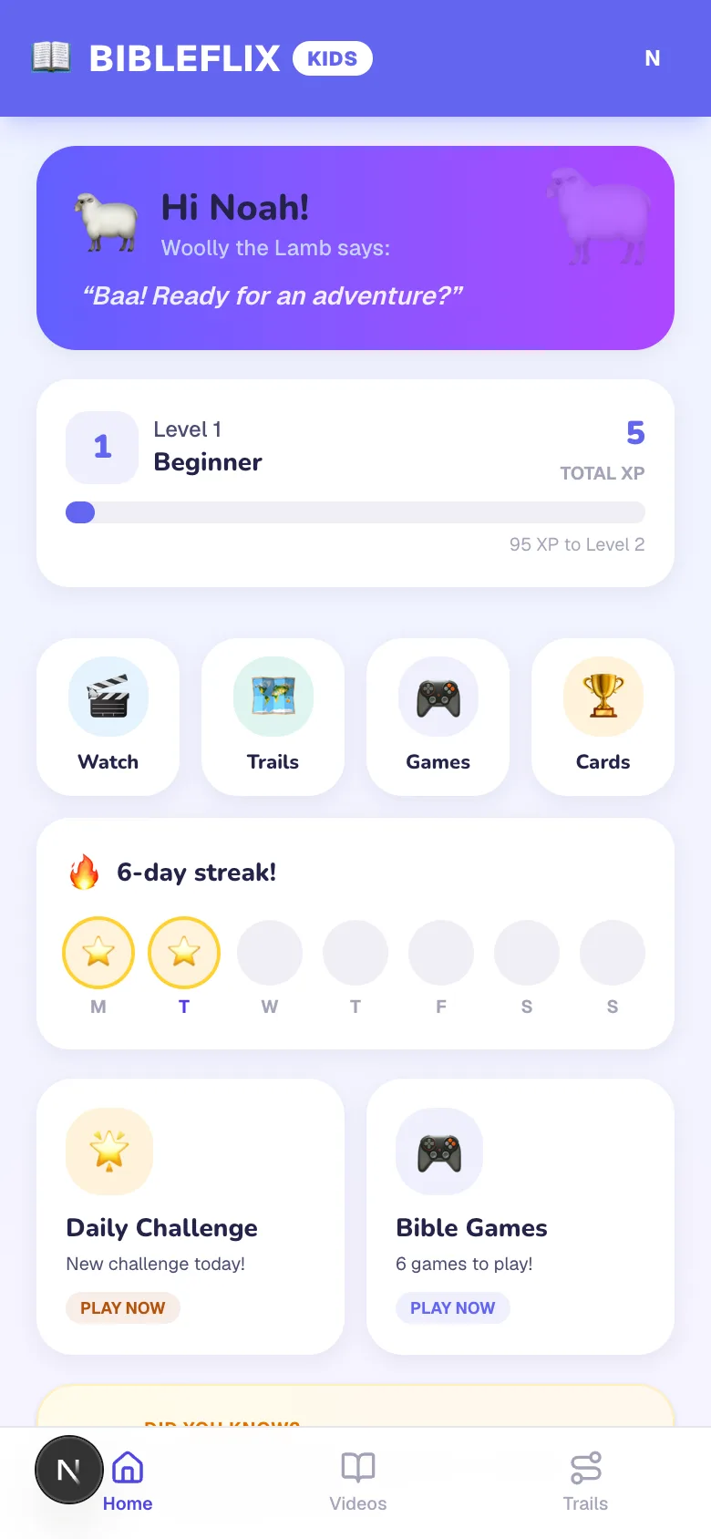 BibleFlix Kids Mode home screen